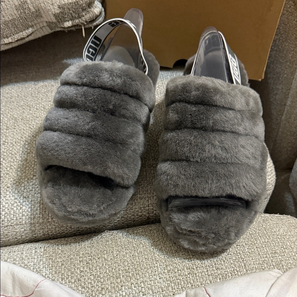 UGG Gray Fur Slide Slippers